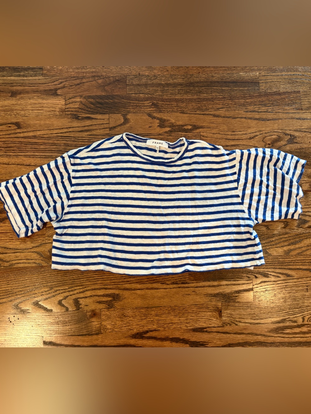 FRAME Blue and White Striped Linen Tee